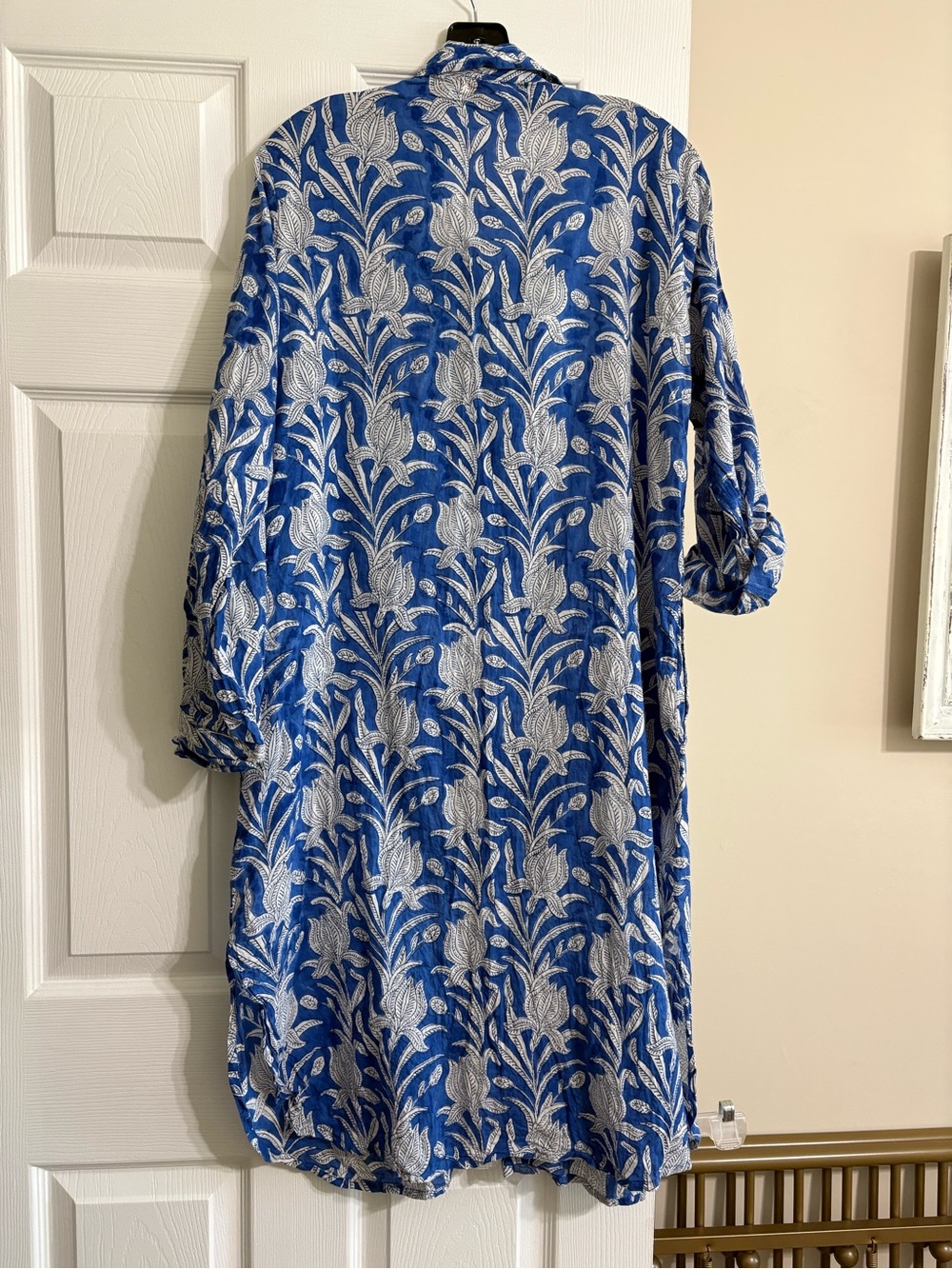 Azure & Indigo Blue White Floral Cotton dress/ Cover Up Large - Picture 10 of 10